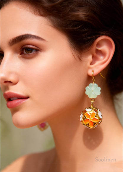 Fashion Painting Circular Fine Flower Jade Drop Earrings