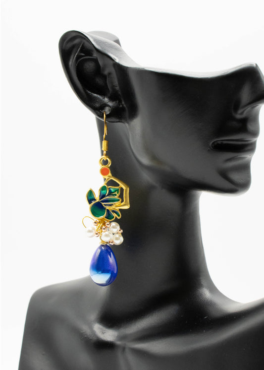 Fashion Peacock Blue Water Droplet Gem Stone Drop Earrings