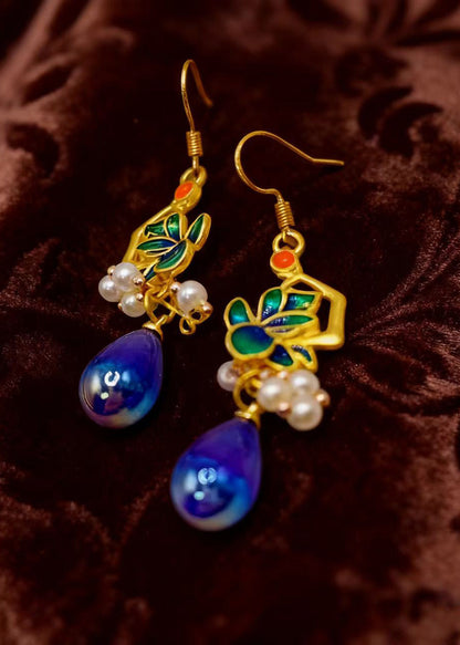 Fashion Peacock Blue Water Droplet Gem Stone Drop Earrings