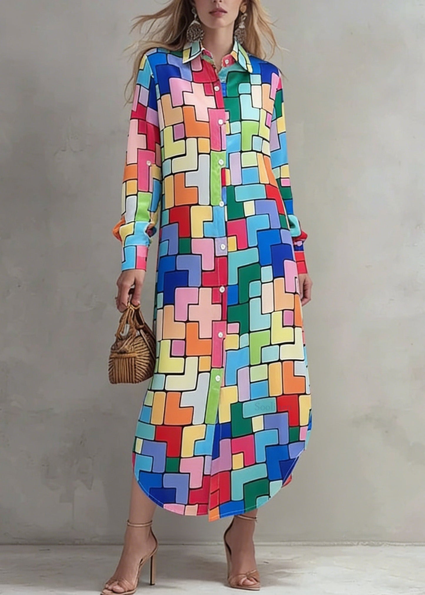 Fashion Peter Pan Collar Print Cotton Shirts Dress Spring