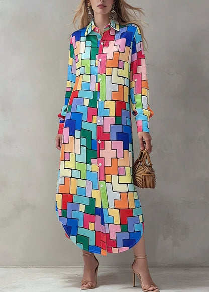 Fashion Peter Pan Collar Print Cotton Shirts Dress Spring