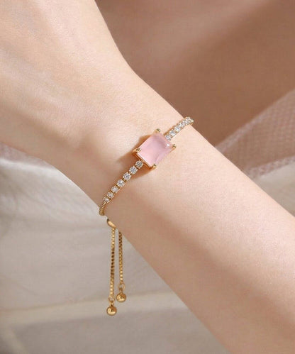 Fashion Pink Alloy Zircon Gem Stone Tassel Pendant Necklace
