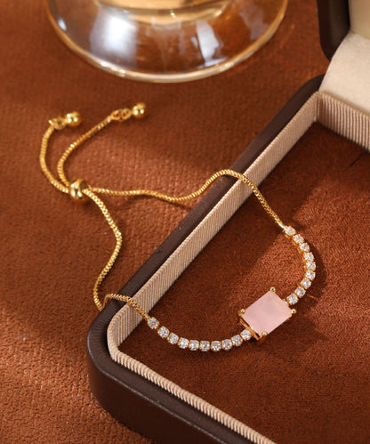 Fashion Pink Alloy Zircon Gem Stone Tassel Pendant Necklace