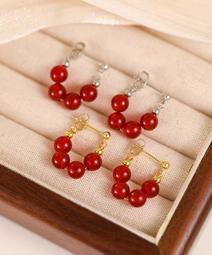 Fashion Red Copper Overgild Pomegranate Garnet Hoop Earrings
