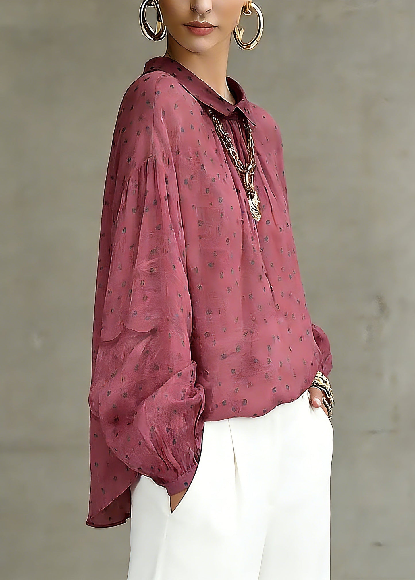 Fashion Red Peter Pan Collar Dot Print Top Spring