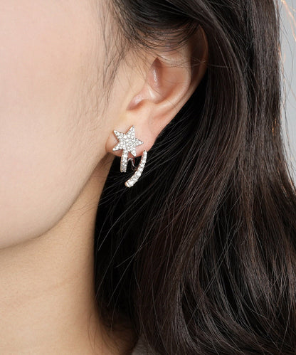 Fashion Silk Sterling Silver Zircon Pentagram Stud Earrings