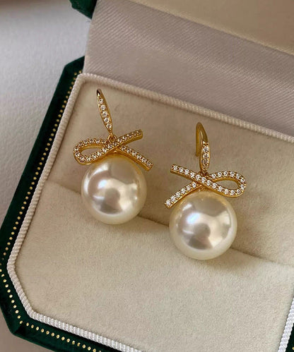 Fashion Silver Zircon Bow Pearl Silver Drop Earrings