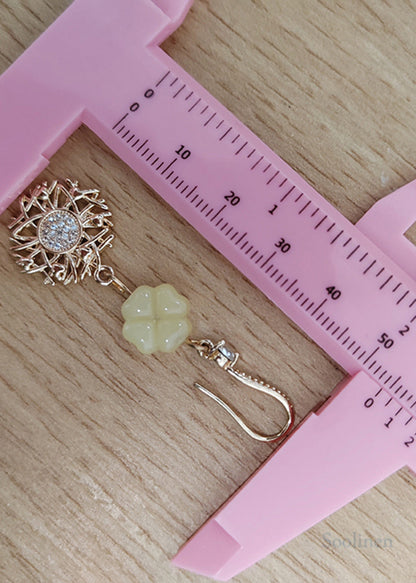 Fashion Sunflower Zircon Fine Jade Drop Earrings