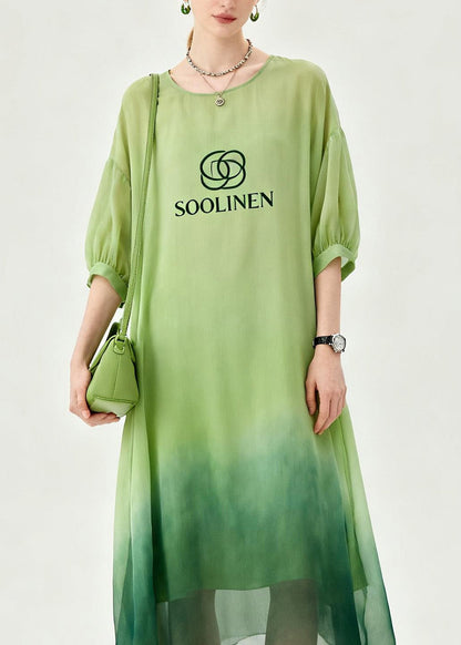 Fashion Tie Dye O Neck Print Chiffon Maxi Dresses Summer