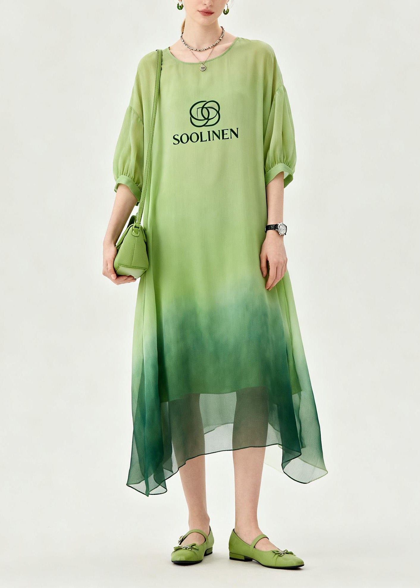 Fashion Tie Dye O Neck Print Chiffon Maxi Dresses Summer
