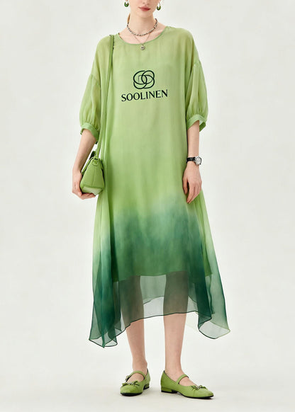 Fashion Tie Dye O Neck Print Chiffon Maxi Dresses Summer