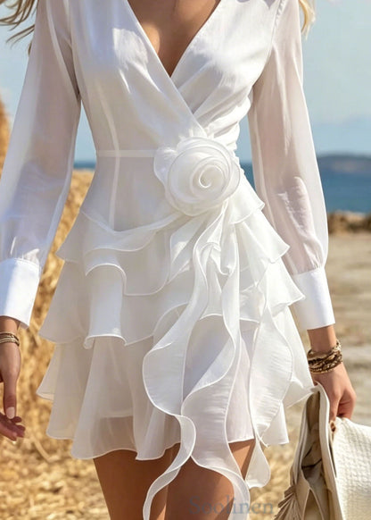 Fashion White Asymmetrical Design Floral Cotton Mini Dress Spring
