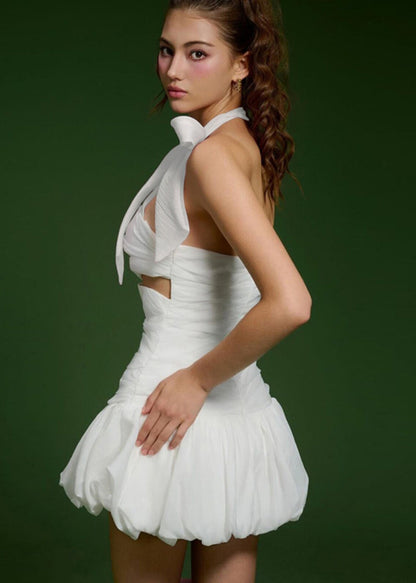 Fashion White Halter Hollow Out Tulle Party Dress Summer