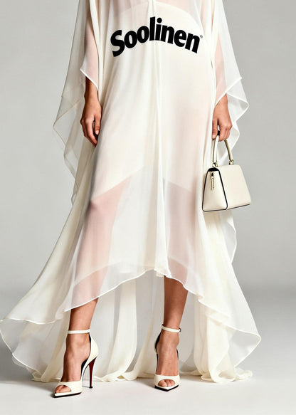 Fashion White V Neck Print Asymmetrical Chiffon Robe Dresses Summer
