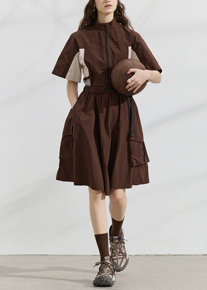 Fashion Zip Up Patchwork Tops And Skirts Cotton Two Pieces Set Summer