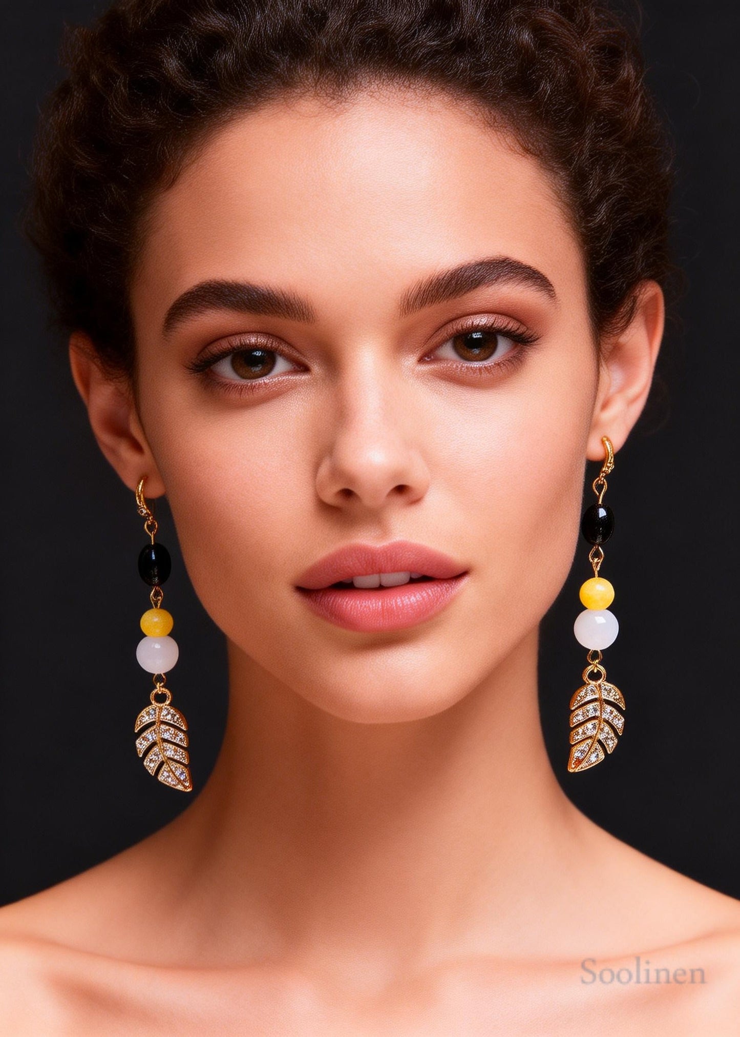 Fashion Zircon Leaf Sparkling Drop Earrings