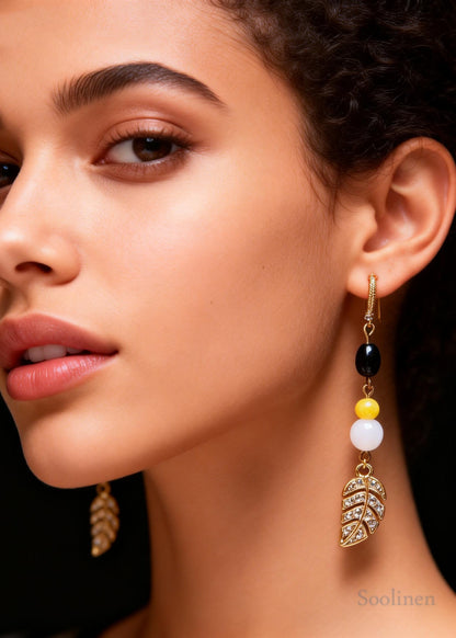 Fashion Zircon Leaf Sparkling Drop Earrings