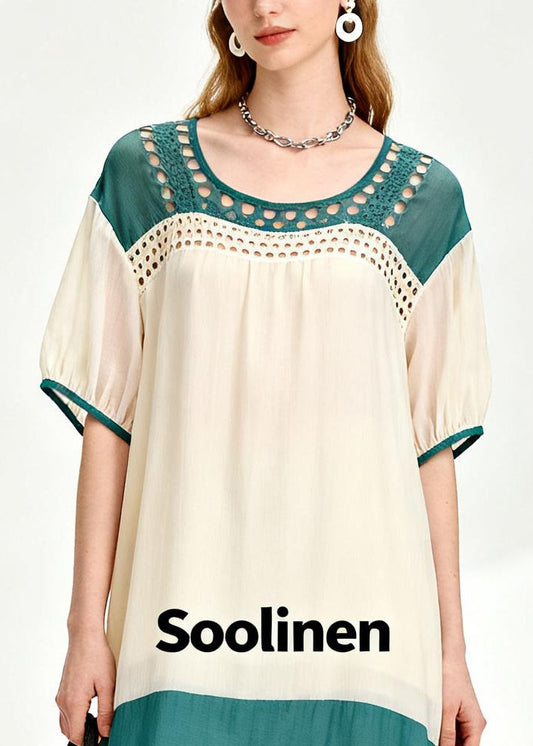 Fine Apricot Hollow Out Patchwork Chiffon Long Dress Summer