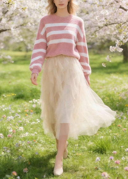 Fine Apricot Ruffles Elastic Waist Tulle Skirts Spring