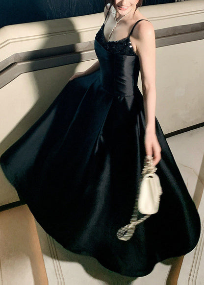 Fine Black Patchwork Flattering Solid Maxi Spaghetti Strap Dresses Summer