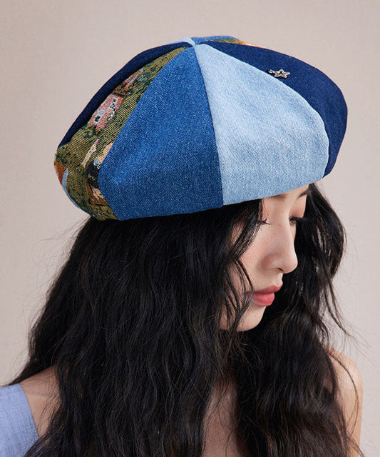 Fine Colorblock Jacquard Patchwork Beret Hat