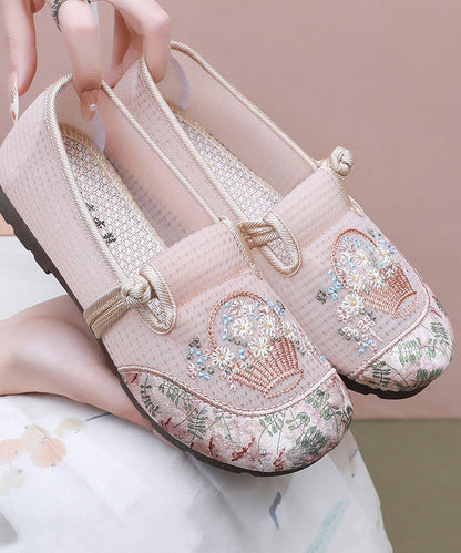 Fine Embroidery Flat Shoes For Women Grey Tulle Fabric