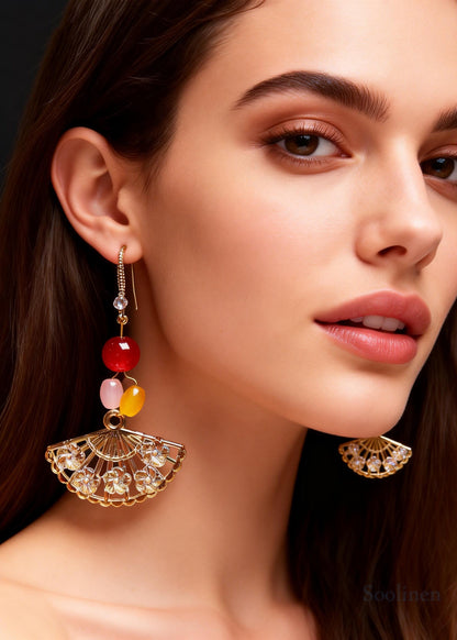 Fine Fan-shaped Multicolored Beads Long Drop Earrings