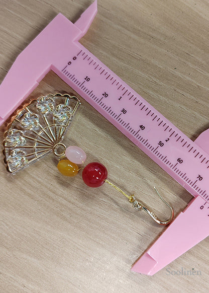 Fine Fan-shaped Multicolored Beads Long Drop Earrings