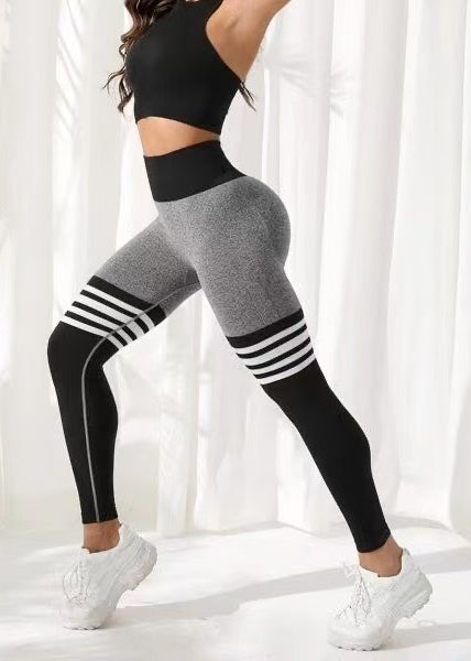 Fine Grey Striped High Waist Capri Athletic Leggings