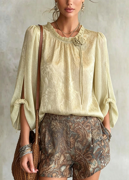 Fine Light Green Floral Print Chiffon Shirt Half Sleeve