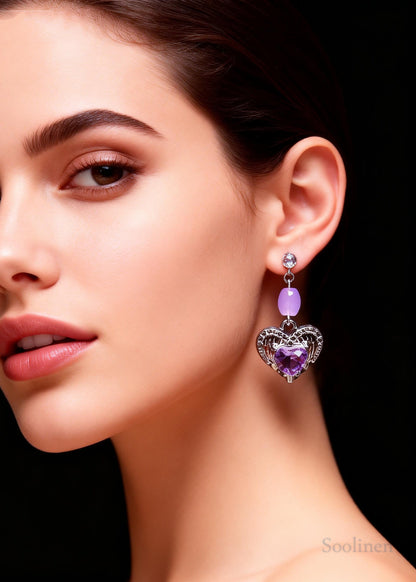 Fine Purple Heart-shaped Gem Stone Drop Earrings