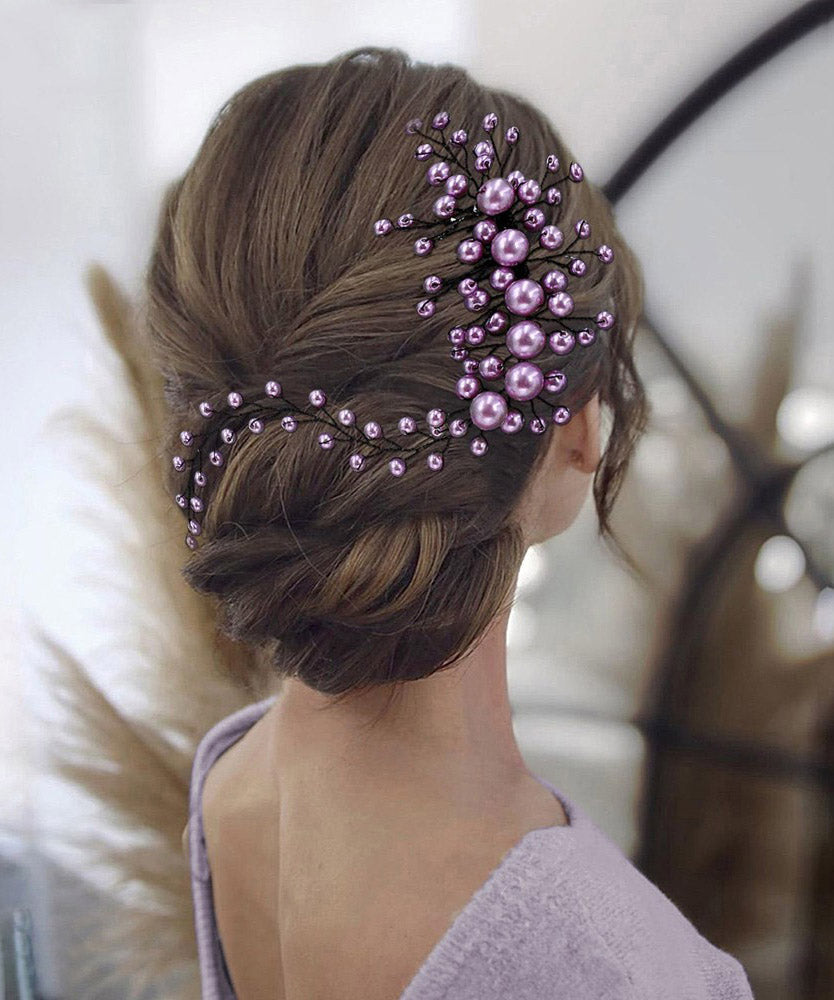 Fine Purple Weave Pearl Beadin Bride HairPiece