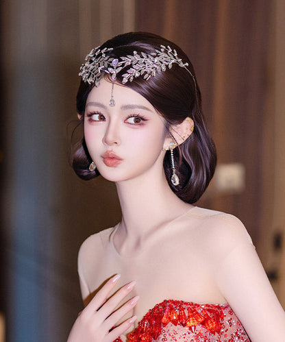 Fine Silk Alloy Zircon Leaf A Pair HairPiece And Drop Earrings Two-Piece Set