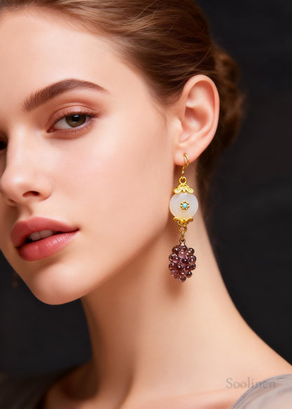 Fine White Jade Patchwork Grapes Drop Earrings
