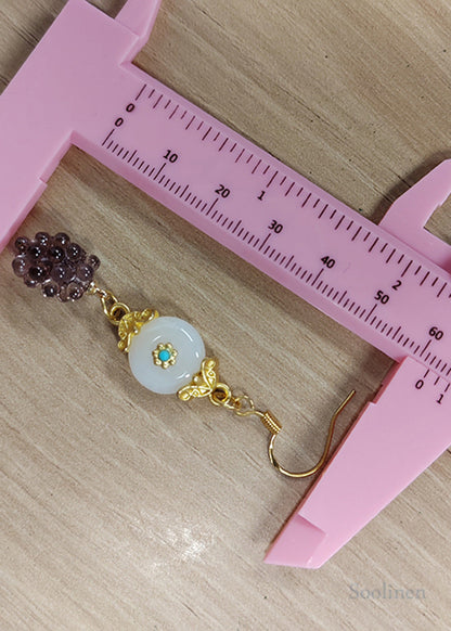 Fine White Jade Patchwork Grapes Drop Earrings