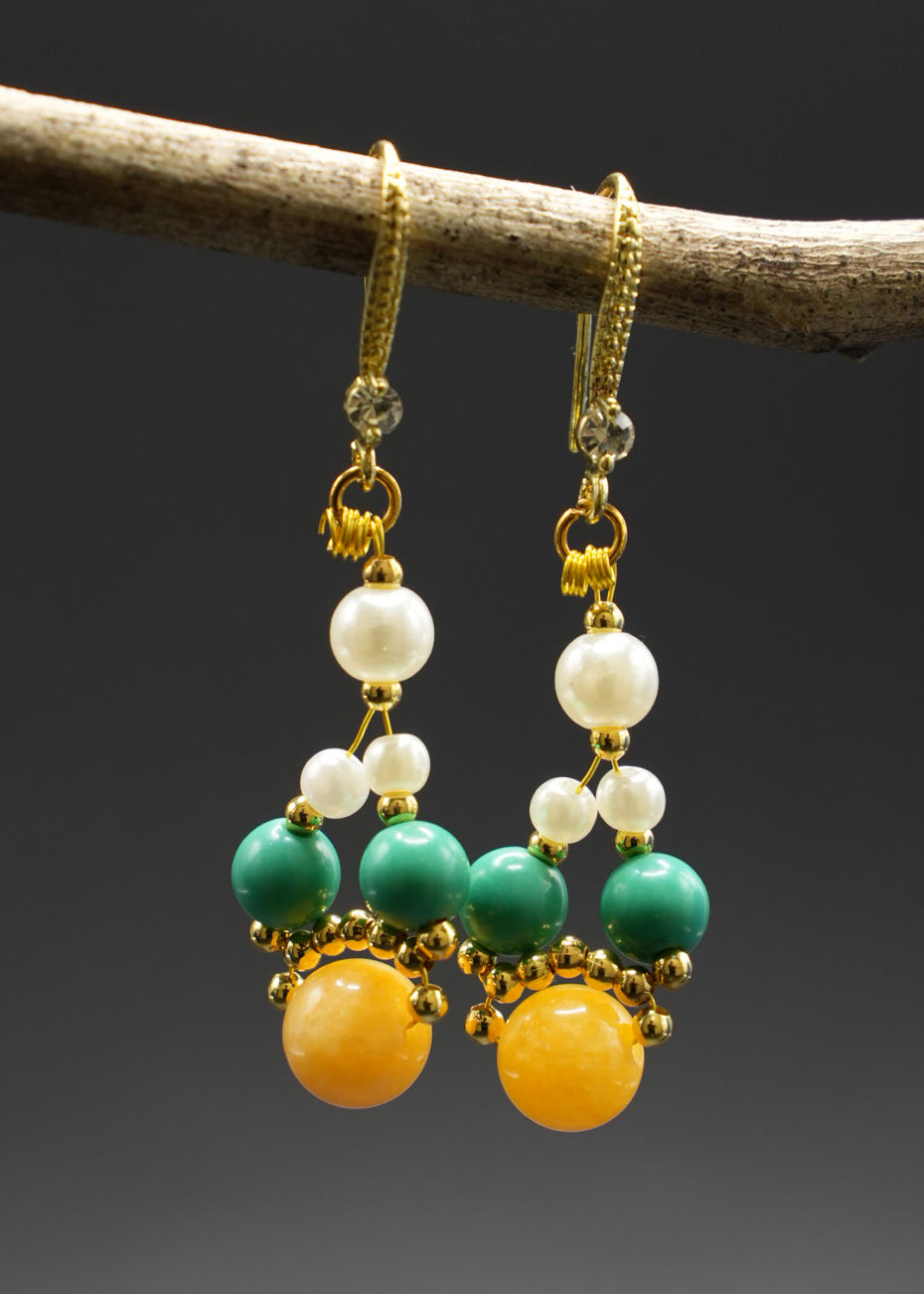Fine Yellow Amber Chinese Style Drop Earrings