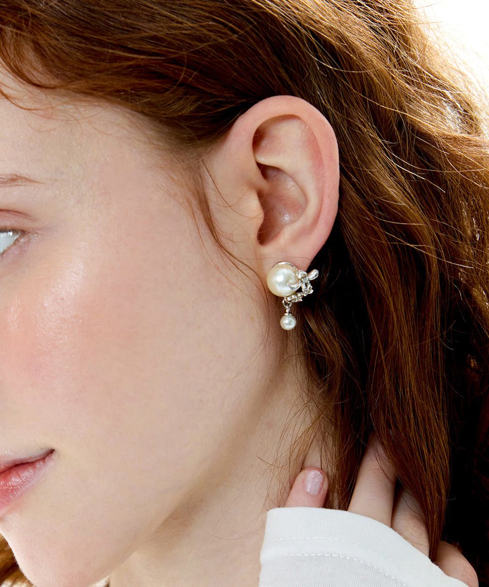 Floral Pearl Original Design Silver Stud Earrings