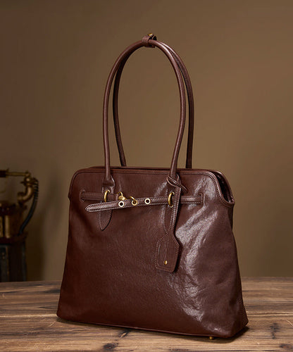 French Chocolate Solid Durable Leather Women Shoulder Bags