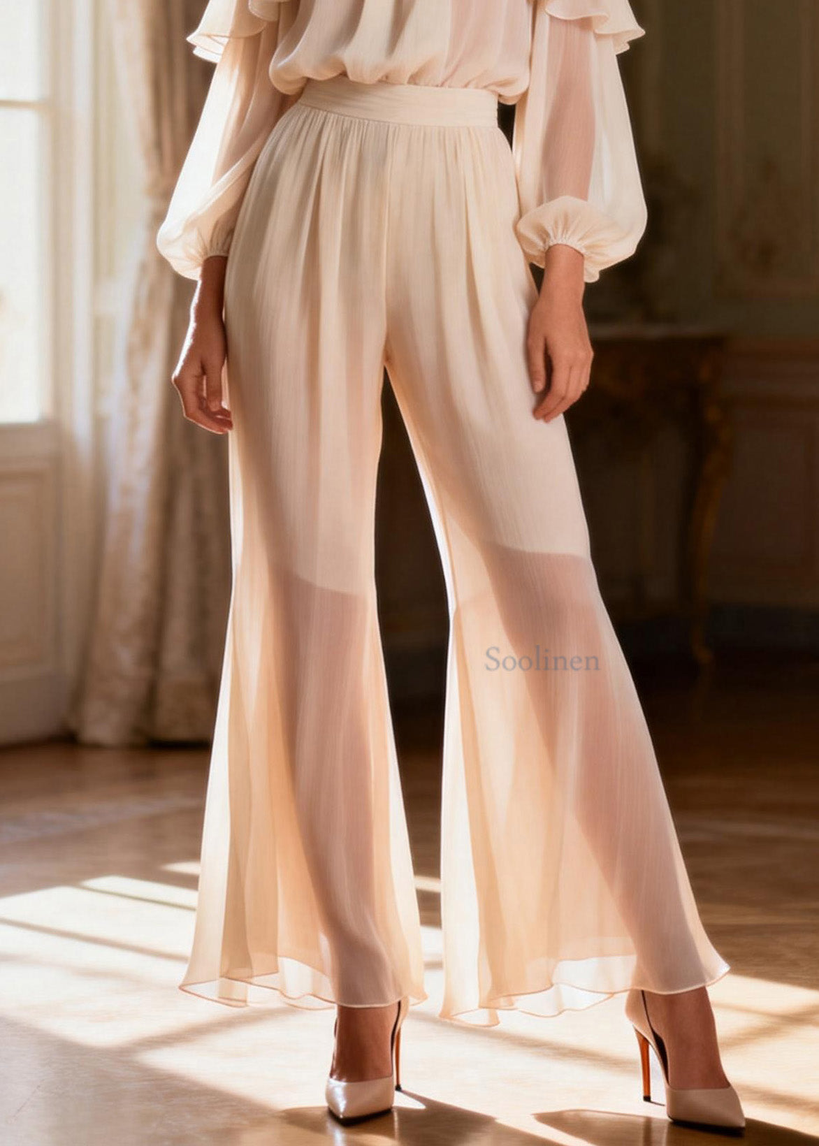 French Cold Shoulder Ruffled Patchwork Silk Two Pieces Set Spring