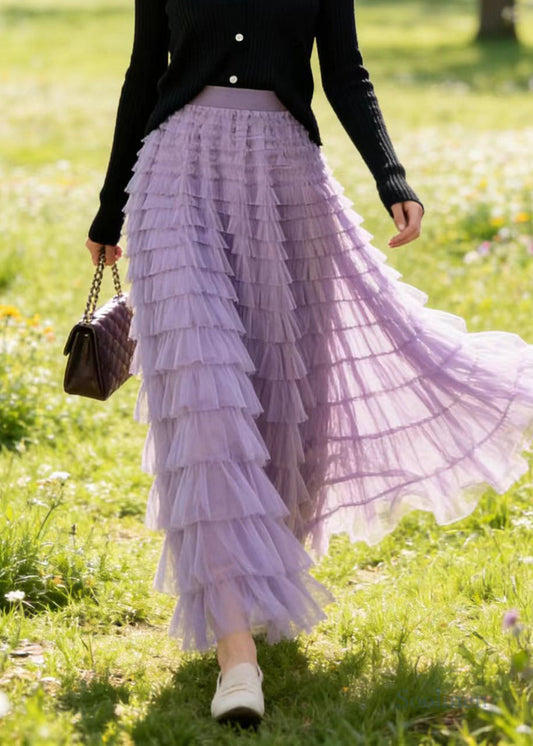 French Lavender High Waist Multi-layer Tulle Skirts Spring