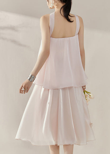 French Pink Floral Patchwork TopAnd Maxi Skirts Two Piece Set Sleeveless