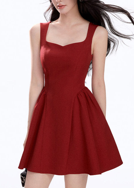 French Red Exra Large Hem Cotton Day Dress Summer