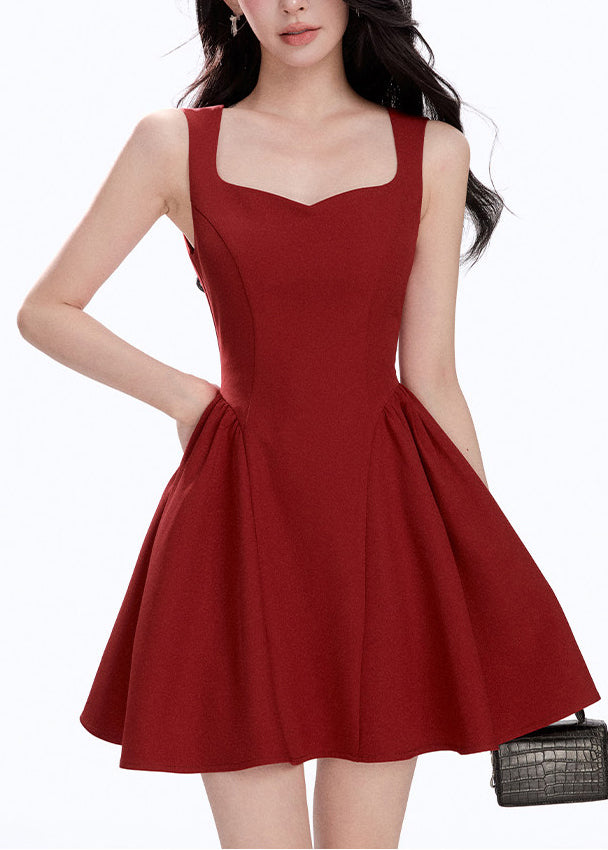 French Red Exra Large Hem Cotton Day Dress Summer