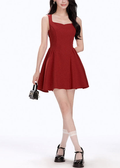 French Red Exra Large Hem Cotton Day Dress Summer