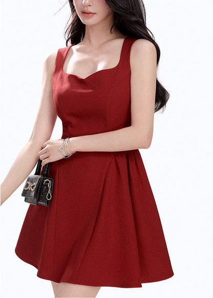 French Red Exra Large Hem Cotton Day Dress Summer