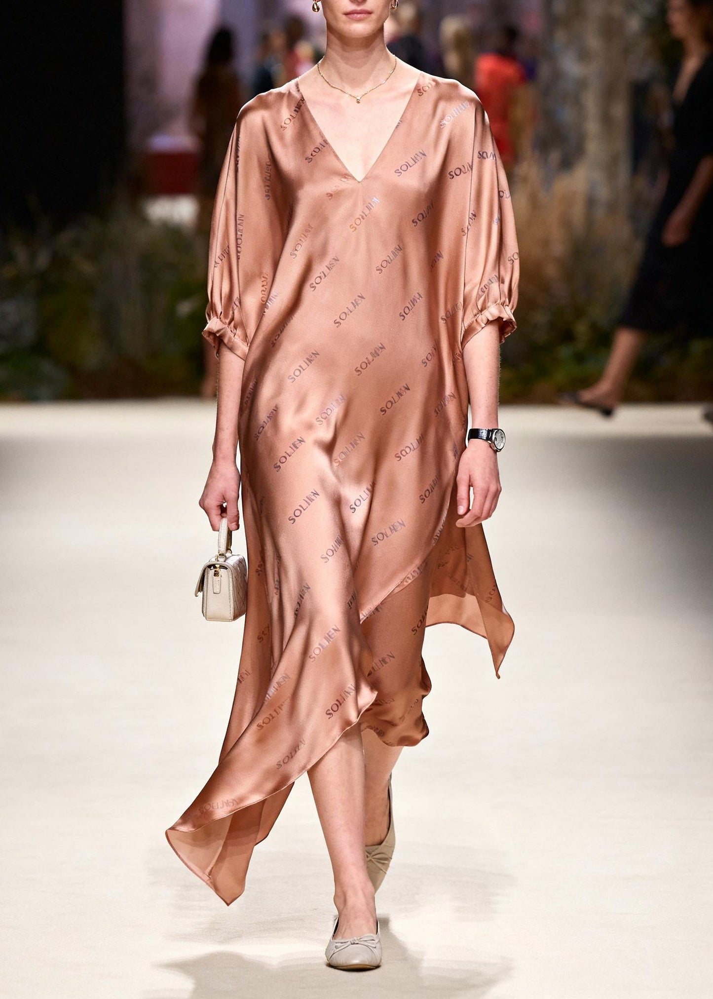 French V Neck Asymmetrical Silk Long Dress Summer