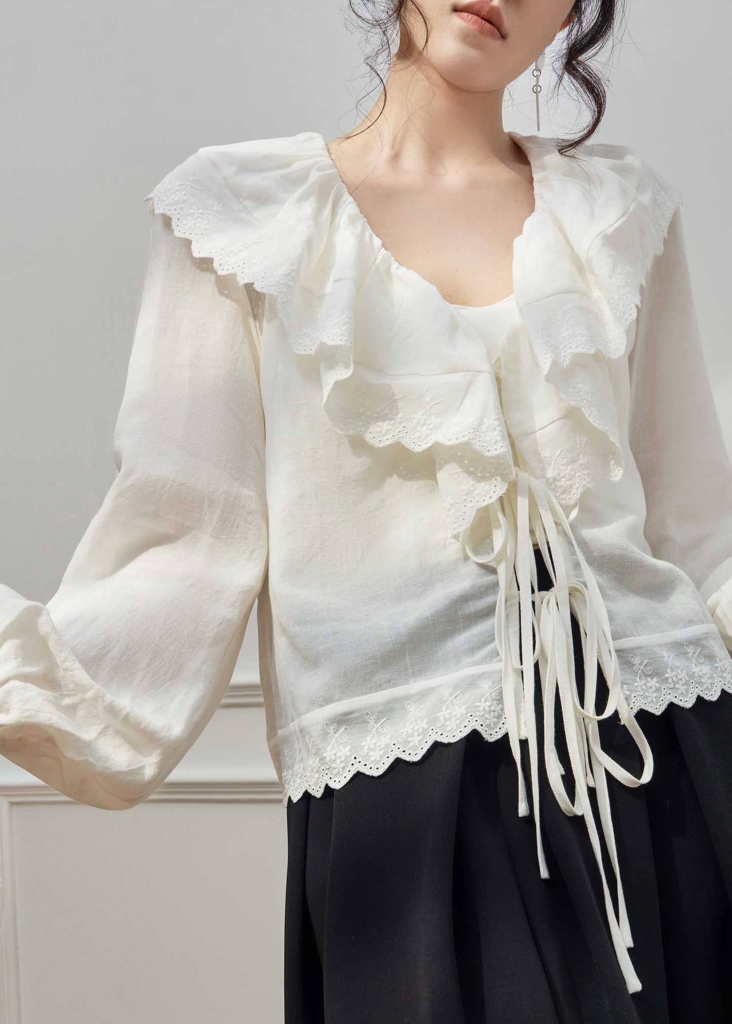 French V Neck Ruffled Shirts And Maxi Skirts Two Pieces Set Spring
