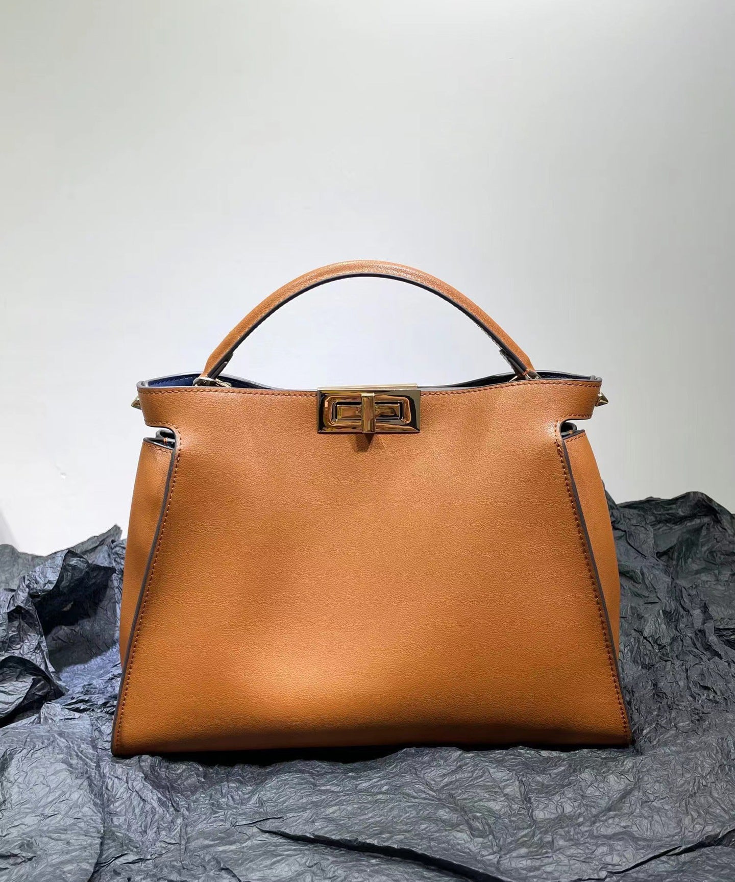 French White Solid Durable Leather Women Tote Handbag