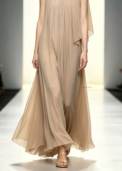 French Wrinkled Patchwork Vacation Long A Line Dresses Summer