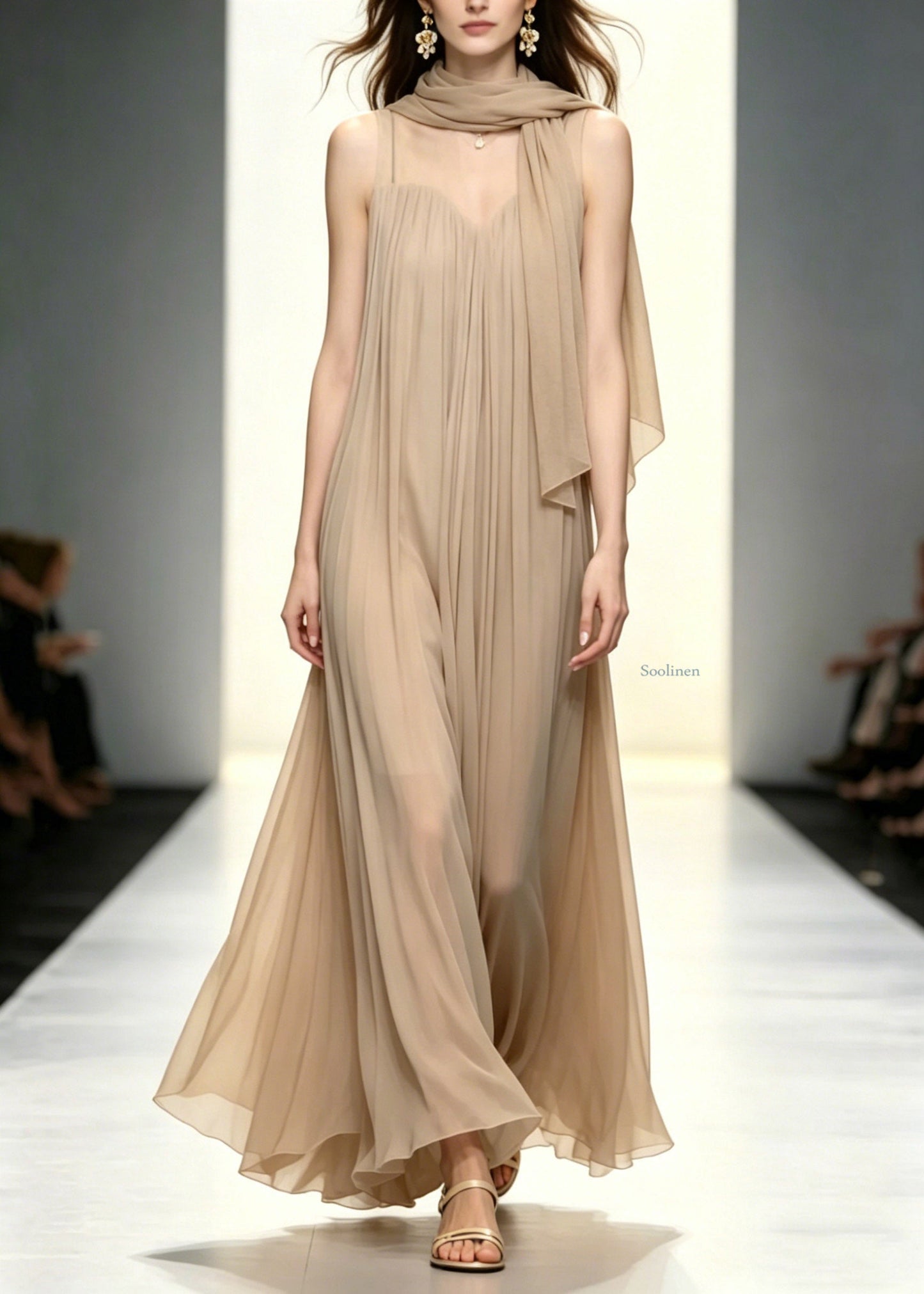 French Wrinkled Patchwork Vacation Long A Line Dresses Summer